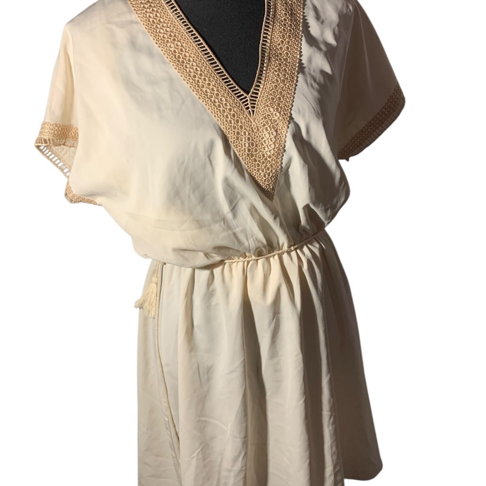 Source Unknown Cream and Tan Midi Dress ( item#r106)